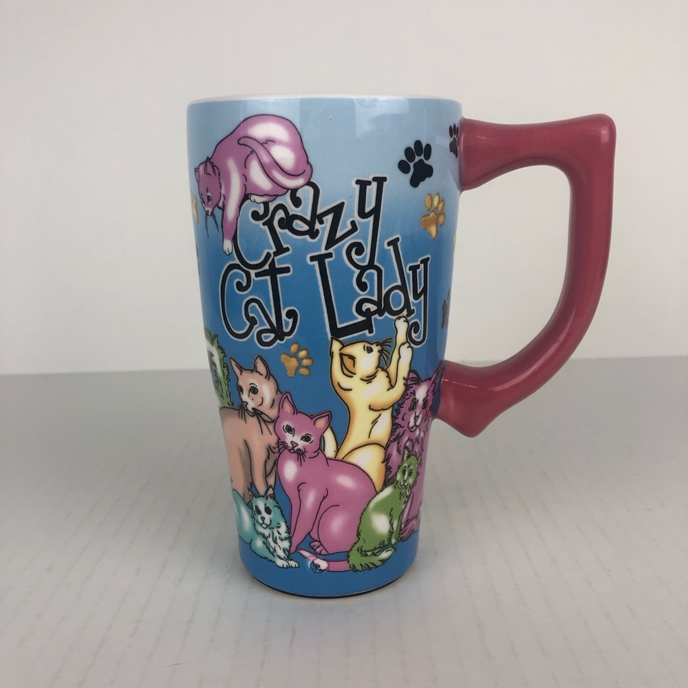 Spoontiques Crazy Cat Lady Colorful Cat Pattern Ceramic Mug - Pink Handle